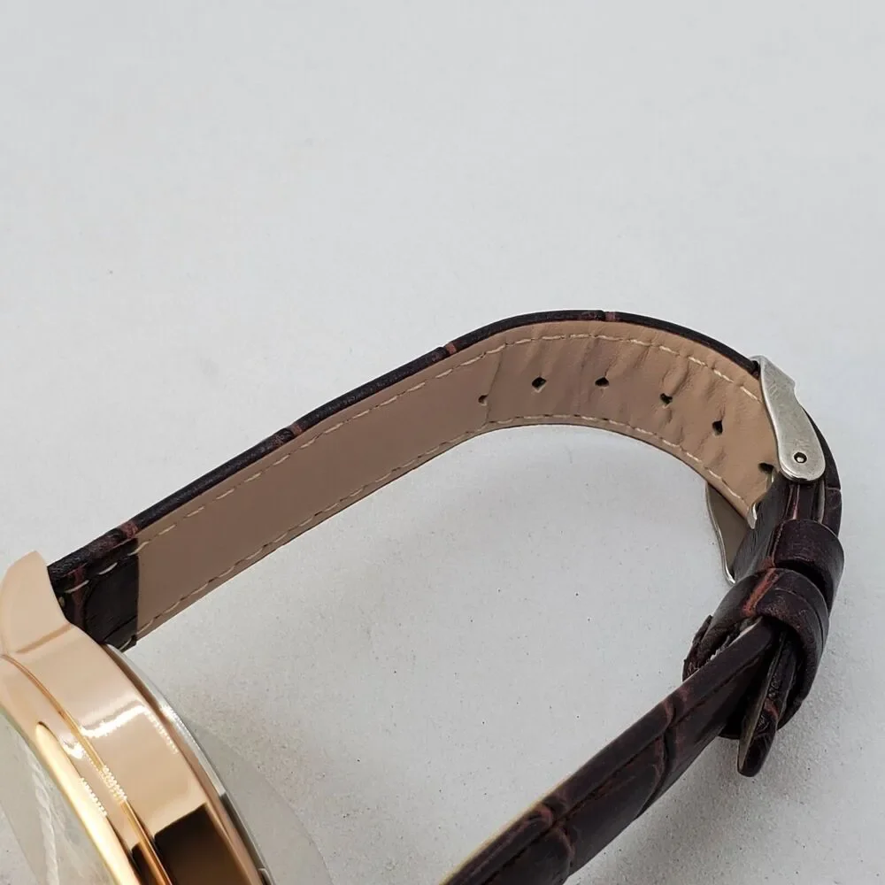 Men's 40MM Watch Gray Dial Brown Leather‎ Bands Roman Numerals Date Indicator